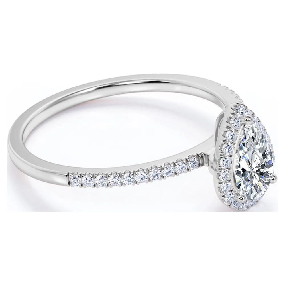 Vintage Pear Shaped Diamond Halo Engagement Ring in 10K White Gold