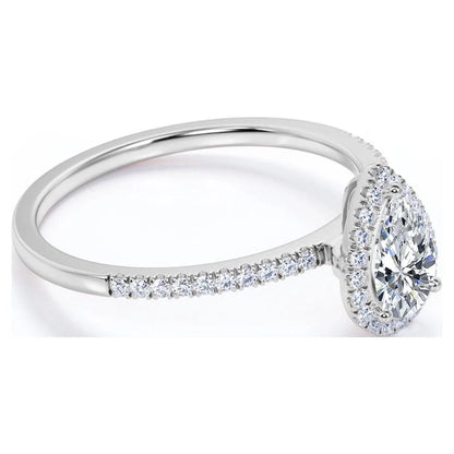 Vintage Pear Shaped Diamond Halo Engagement Ring in 10K White Gold