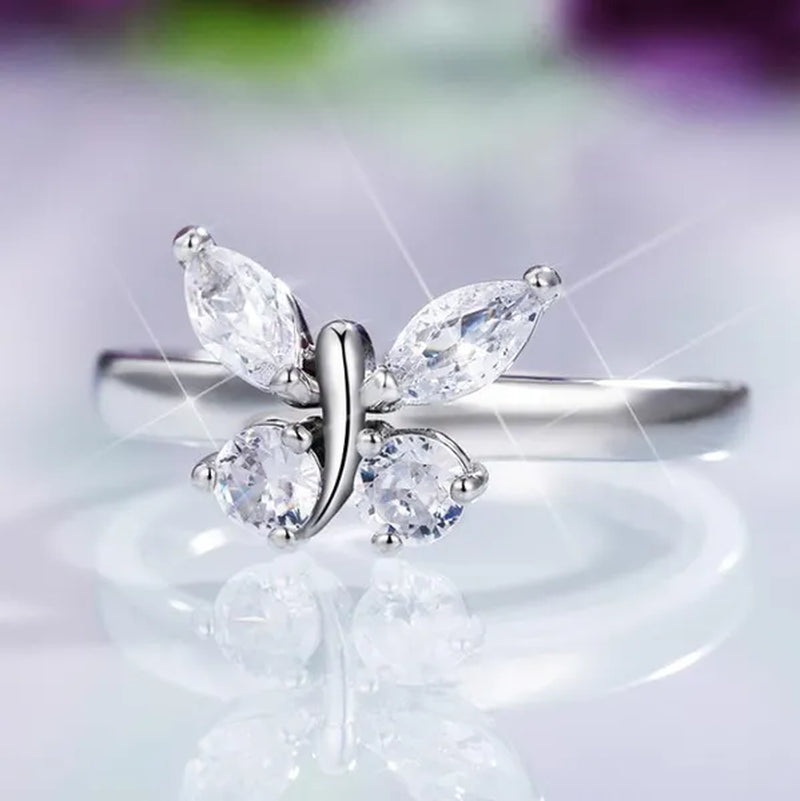 Fashion Jewelry High Quality Exquisite 925 Sterling Silver White Sapphire Butterfly Ring Engagement Wedding Rings