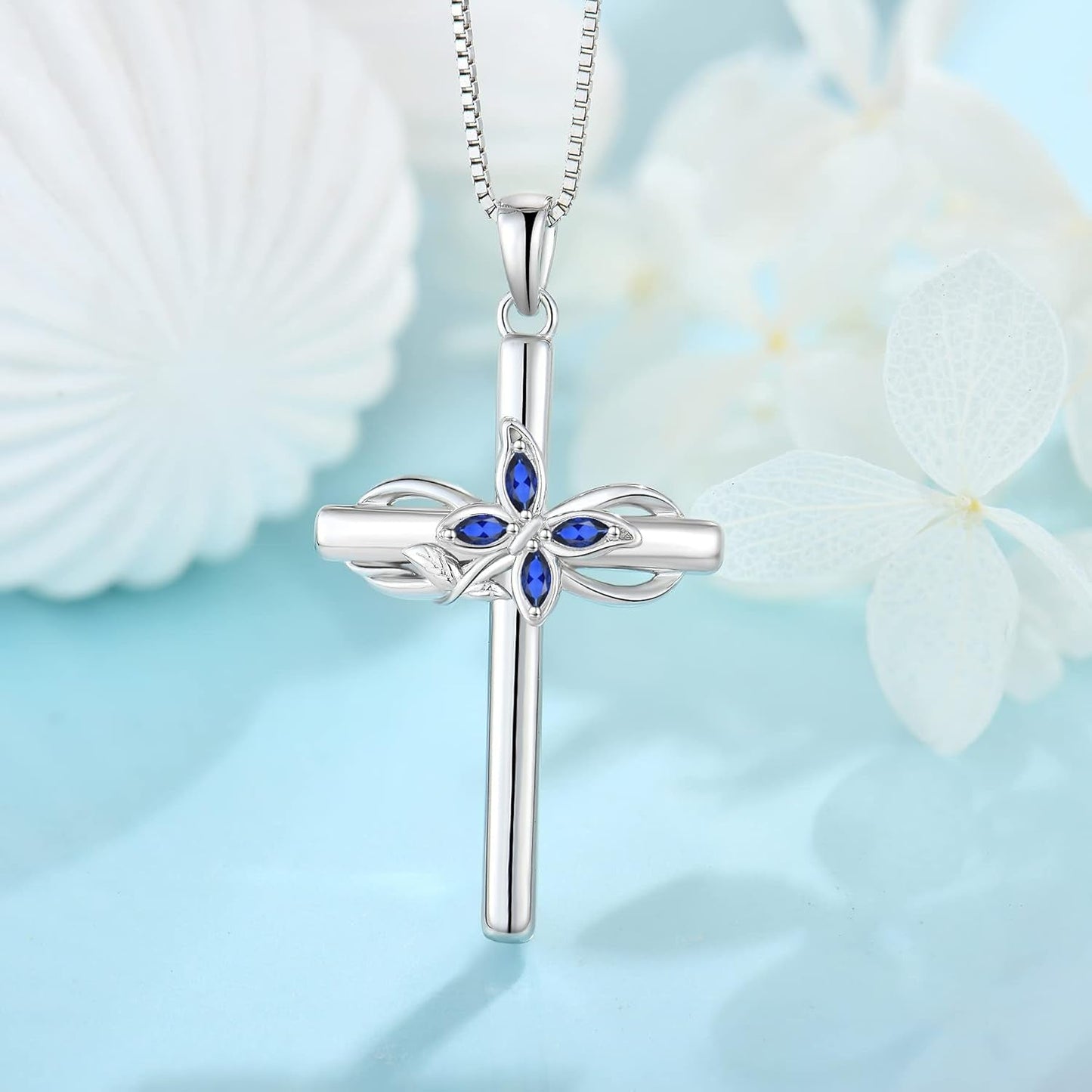 Cross Necklace for Women 925 Sterling Silver Infinity Butterfly Cross Pendant Necklace Birthstone Jewelry Gifts for Her