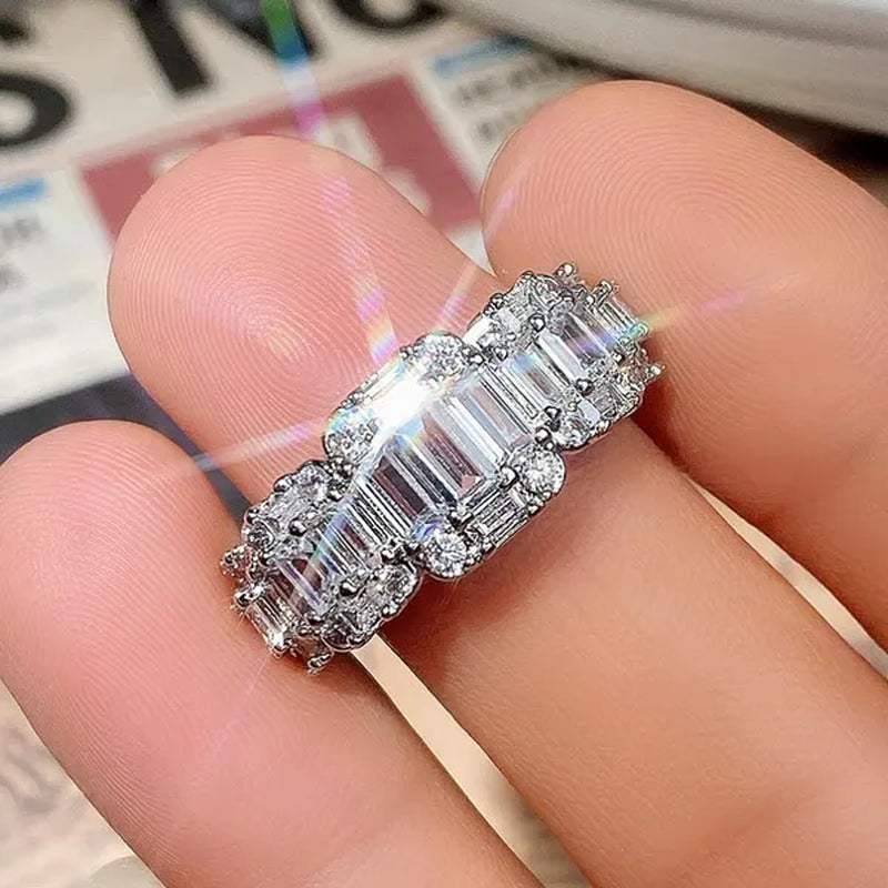 925 Sterling Silver Claw Setting Square Cut AAA Zircon and Diamond Rings for Women Engagement Party Fashion Accessories