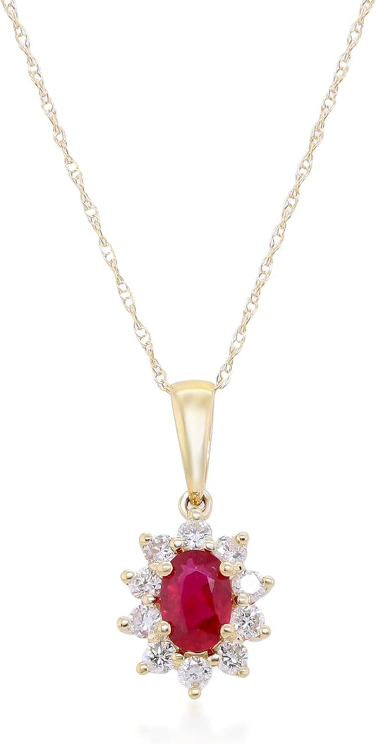 14K Yellow Gold Mozambique Genuine Ruby Pendant with Diamonds for Women,Ethically, Authentically & Organically Sourced (Oval-Cut) Shaped Ruby Hand-Crafted Jewelry for Her, Metal, Ruby - WORLD TIME VISITS