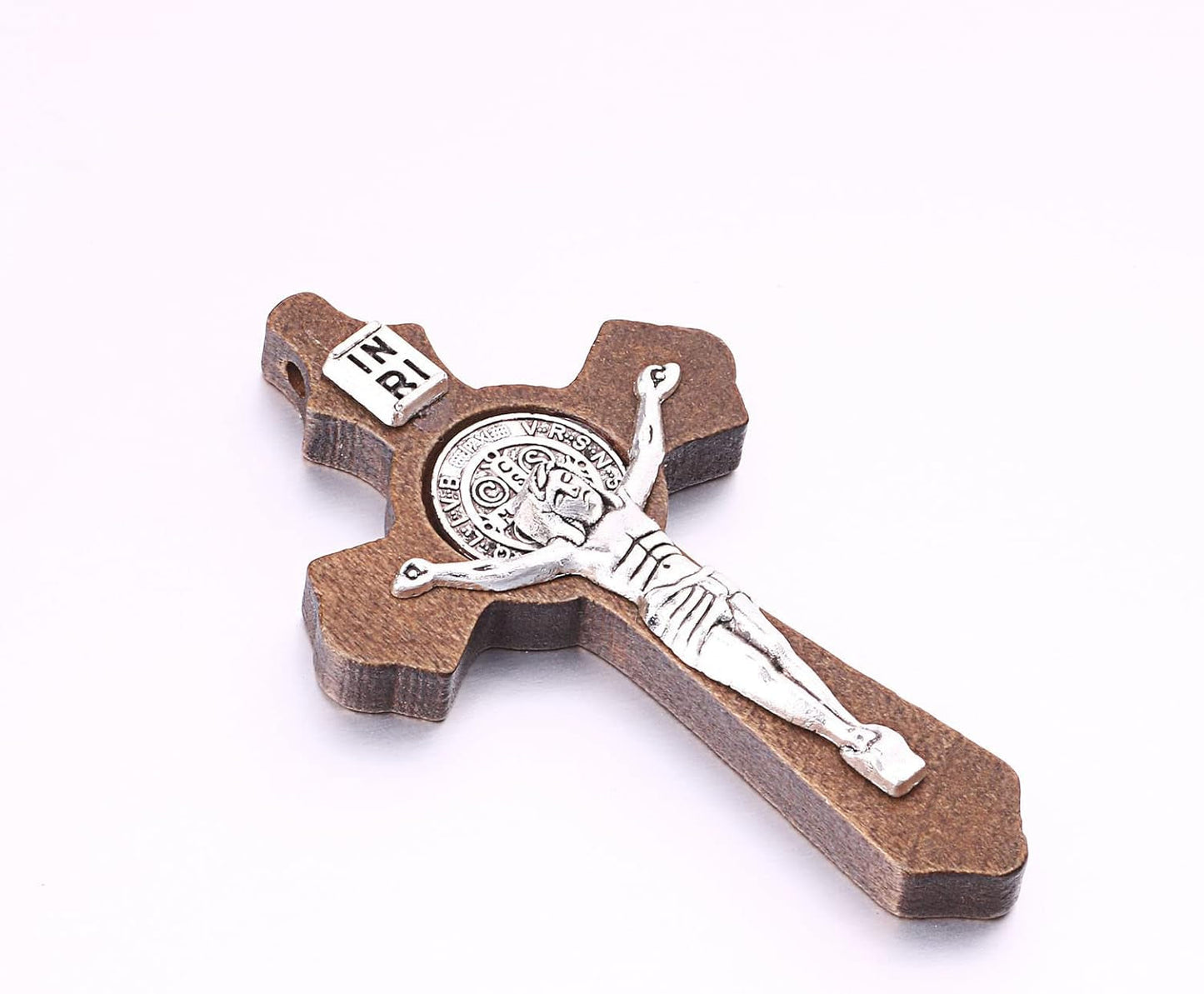 10Pcs Catholic Religious Jesus Wear I Handcrafted Inlay Alloy Wood Cross Crucifix Pendant Necklace Charm Jewelry Making Accessaries