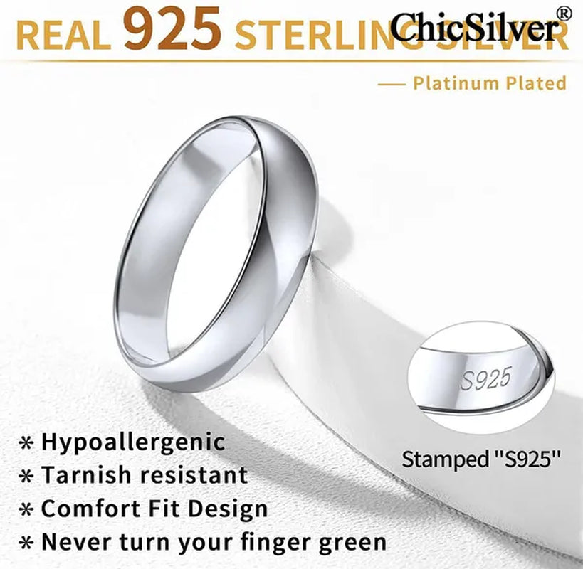 ChicSilver 5mm 925 Sterling Silver Ring Classic Eternity Wedding Band Comfort Fit for Men Women High Polished