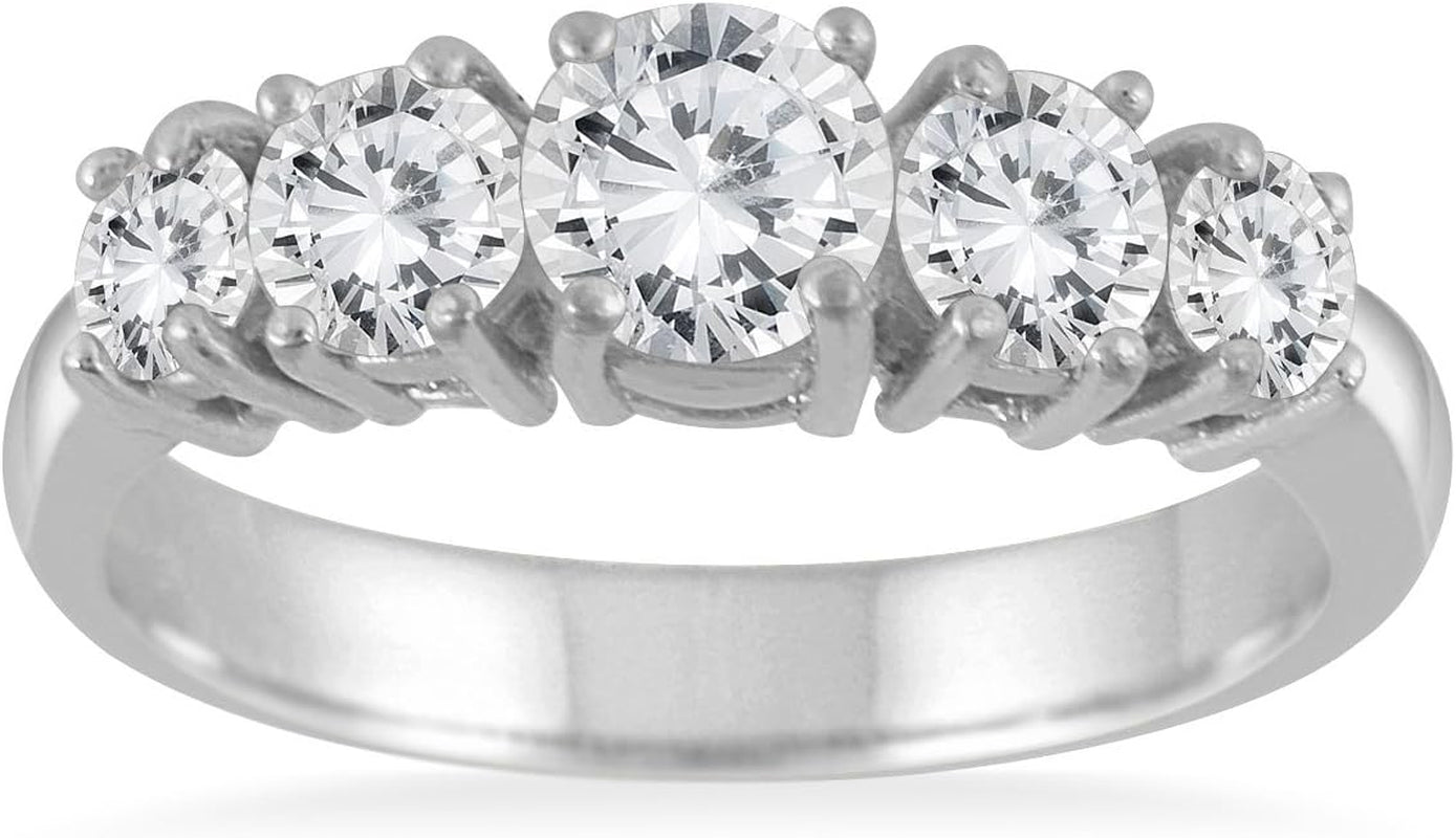 AGS Certified 1 1/4 Carat TW 5 Stone White Diamond Ring in 14K White Gold