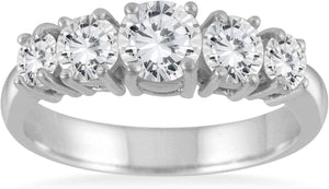 AGS Certified 1 1/4 Carat TW 5 Stone White Diamond Ring in 14K White Gold