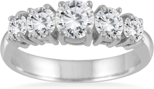 AGS Certified 1 1/4 Carat TW 5 Stone White Diamond Ring in 14K White Gold