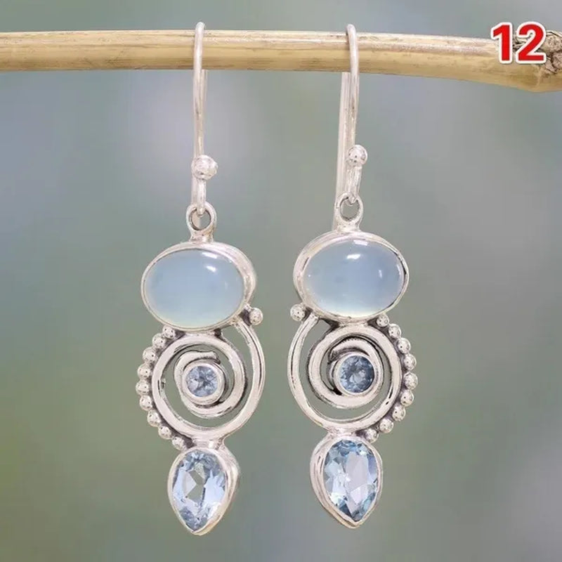 12Styles Vintage Earrings Rainbow Moonstone Earring Amethyst&Peridot&Pearl Dangle Earrings for Women Wedding Bridal Jewelry Gifts