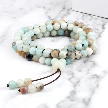 High Quality Men Bracelets 108 Mala Amazonite Beads Natural Stone Elastic Knot Bracelet&Necklace for Women Charms Yoga Jewelry