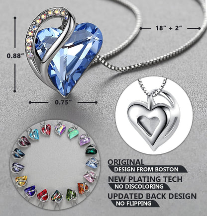 Necklaces for Women, Infinity Love Heart Pendant with Birthstone Crystals, Jewelry Gifts for Wife, Silver Plated 18 + 2 Inch Chain, Birthday or Chrismas Holiday Gift for Her, Mom, Girlfriends
