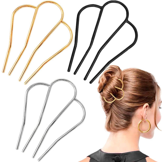3 PCS Hair Side Combs Hair Pins for Bun, Large U Shaped Hair Sticks Forks Combs for Updo Vintage Hairstyle Hair Accessories(Black&Gold&Silver)