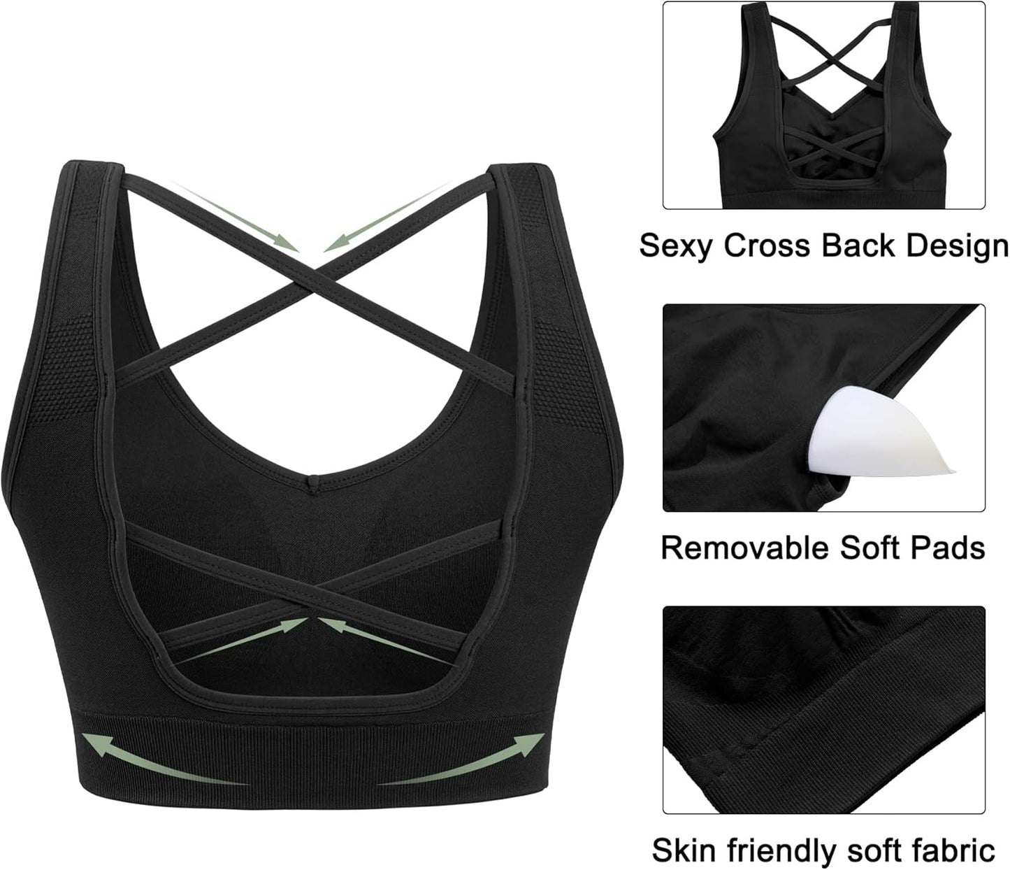 Sports Bras for Women Padded High Impact Seamless Criss Cross Back Workout Tops Gym Activewear Bra - WORLD TIME VISITS