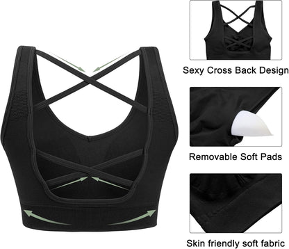 Sports Bras for Women Padded High Impact Seamless Criss Cross Back Workout Tops Gym Activewear Bra - WORLD TIME VISITS