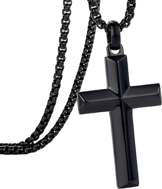 Cross Pendant for Men -18K Gold-Plated/Silver/Black Cross Necklace, Suitable for Men - Non Fading and 100% Waterproof Men'S Necklace, 24-26 Inch Box Adjustable Chain - WORLD TIME VISITS