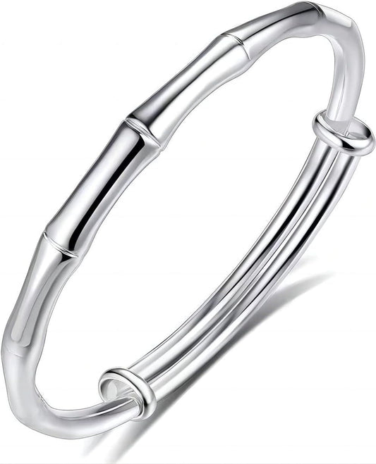 S925 Silver Bangle Bracelet for Women, Elegant Women‘S Sterling Silver Bracelet Bangle Adjustable 6.4-7.8 Inches Small Size