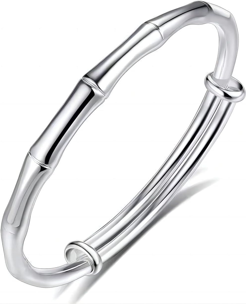 S925 Silver Bangle Bracelet for Women, Elegant Women‘S Sterling Silver Bracelet Bangle Adjustable 6.4-7.8 Inches Small Size - WORLD TIME VISITS