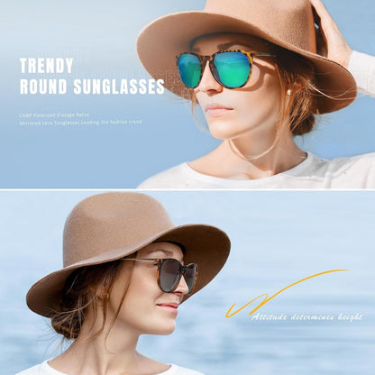 Sunglasses Womens Men Polarized UV Protection Trendy Vintage Retro round Mirrored Lens Sunglasses for Women