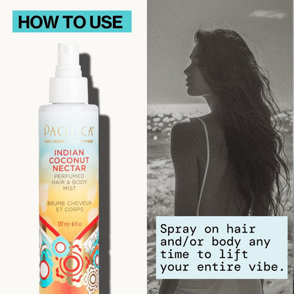 Beauty, Indian Coconut Nectar Hair Perfume & Body Spray, Coconut and Creamy Vanilla Scent, Natural & Essential Oils, Alcohol Free, Clean Fragrance, Vegan & Cruelty Free