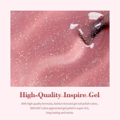 Nail Polish Nude Glitter Rose Pink Jelly Shimmery Iridescent Rainbow Pigments Sparkly Red Pink Translucent Natural Gel Polish Soak off UV LED Cured 15Ml Single Bottle