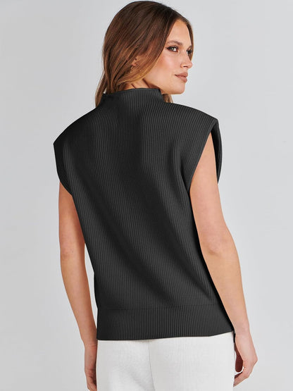 Women'S Mock Neck Sleeveless Sweater Vest Casual Cap Sleeve Knit Pullover Tank Tops 2025 Spring Summer Clothes