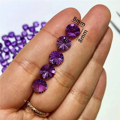 Natural Amethyst Fireworks Cut Loose Gemstone 8MM High-quality Ring Face Necklace Jewelry DIY Making Loose Diamond Purple Gemstone