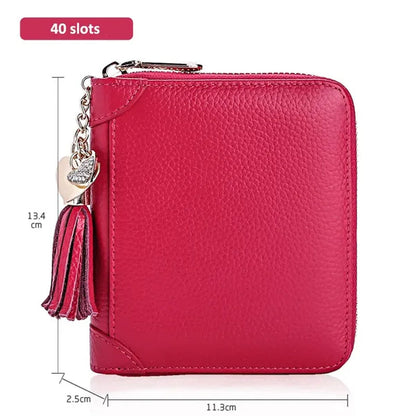 20/40/60Bits Leather Multi-Slots Zipper Card Holder Wallet with Tassel Heart Pedant