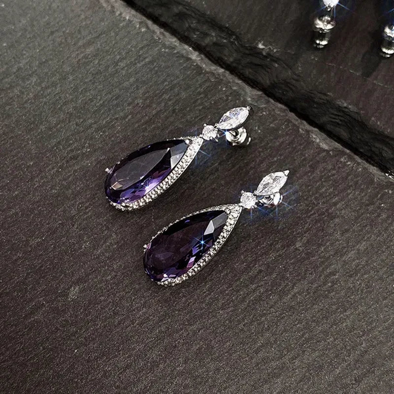 Gorgeous Teardrop Amethyst Gemstone Dangle Earrings for Women Noble 925 Sterling Silver Earrings Party Vintage Jewelry