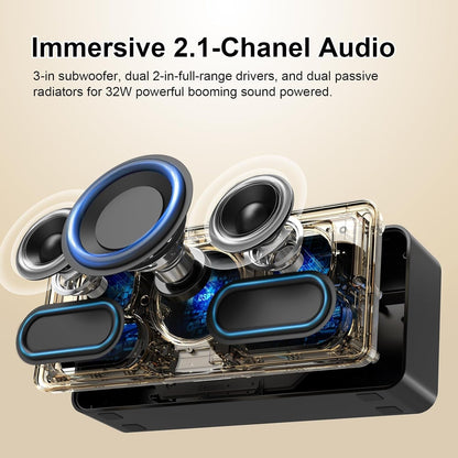 Soundbox XL Bluetooth Speaker with Subwoofer, 32W Loud Sound with Booming Bass, Dual DSP Technologies, 10H Playtime, USB-C, TWS, 2.1 Audio Channel for Home, Indoor and Office - Gold - WORLD TIME VISITS