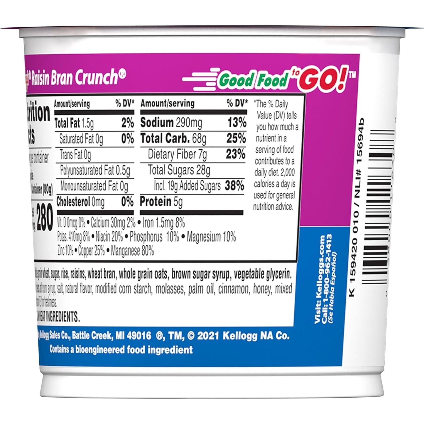 Kellogg'S  Crunch Breakfast Cereal Cups, Fiber Cereal, Made with Real Fruit, Original, 33.6Oz Case (12 Cups)