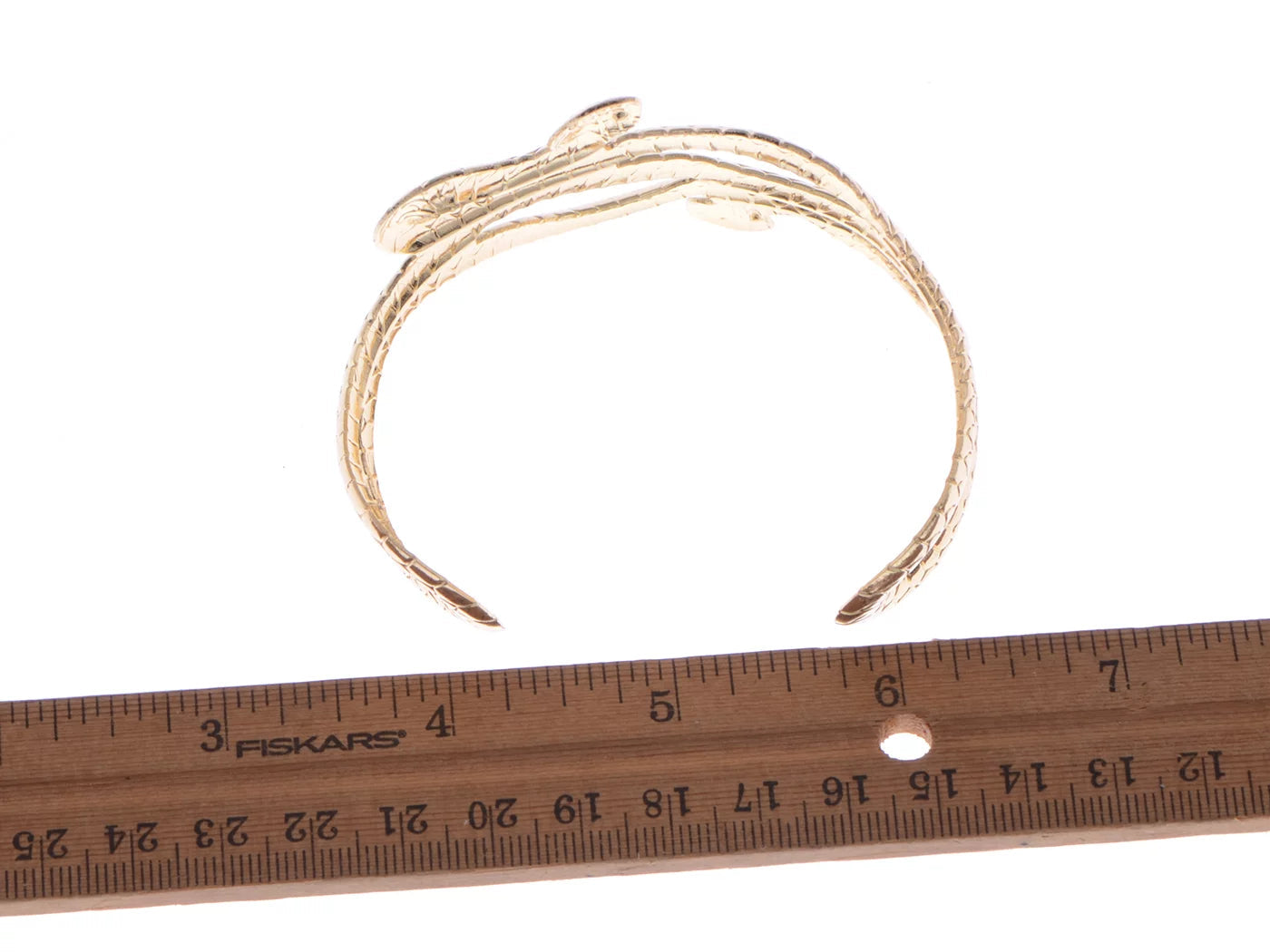 Metal Tone Asian Carved Double Twin Dancing Snakes Serpents Bangle Bracelet, Gold