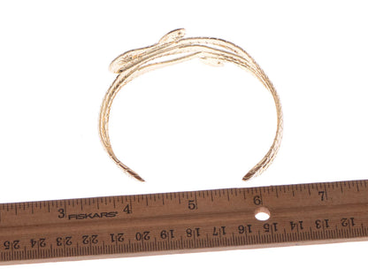 Metal Tone Asian Carved Double Twin Dancing Snakes Serpents Bangle Bracelet, Gold