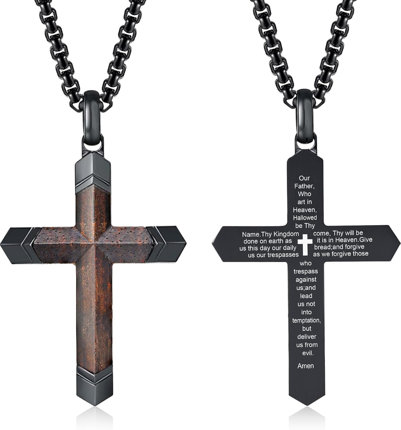 Wooden Cross Bible Verse Necklace for Men, Hawaiian Handmade Real Black Ebony Wood Cross Pendant Stainless Steel Chain, Mens Cross Necklaces Koa Wood Jewelry Christian Baptism Easter Gifts - WORLD TIME VISITS