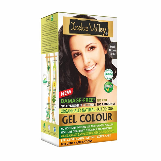 Natural Organic Damage Free Gel Hair Color | Ammonia Free, Vegan & Cruelty Free | up to 100% Gray Coverage, Long Lasting Results |Dark Brown 3.0 (20Gram+200Ml)