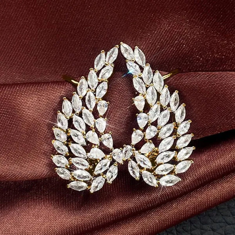 Bridal Wedding Climber Earrings 18K Gold Micro Pave Diamond Angel Wing Earrings for Women Trendy Temperament Jewelry