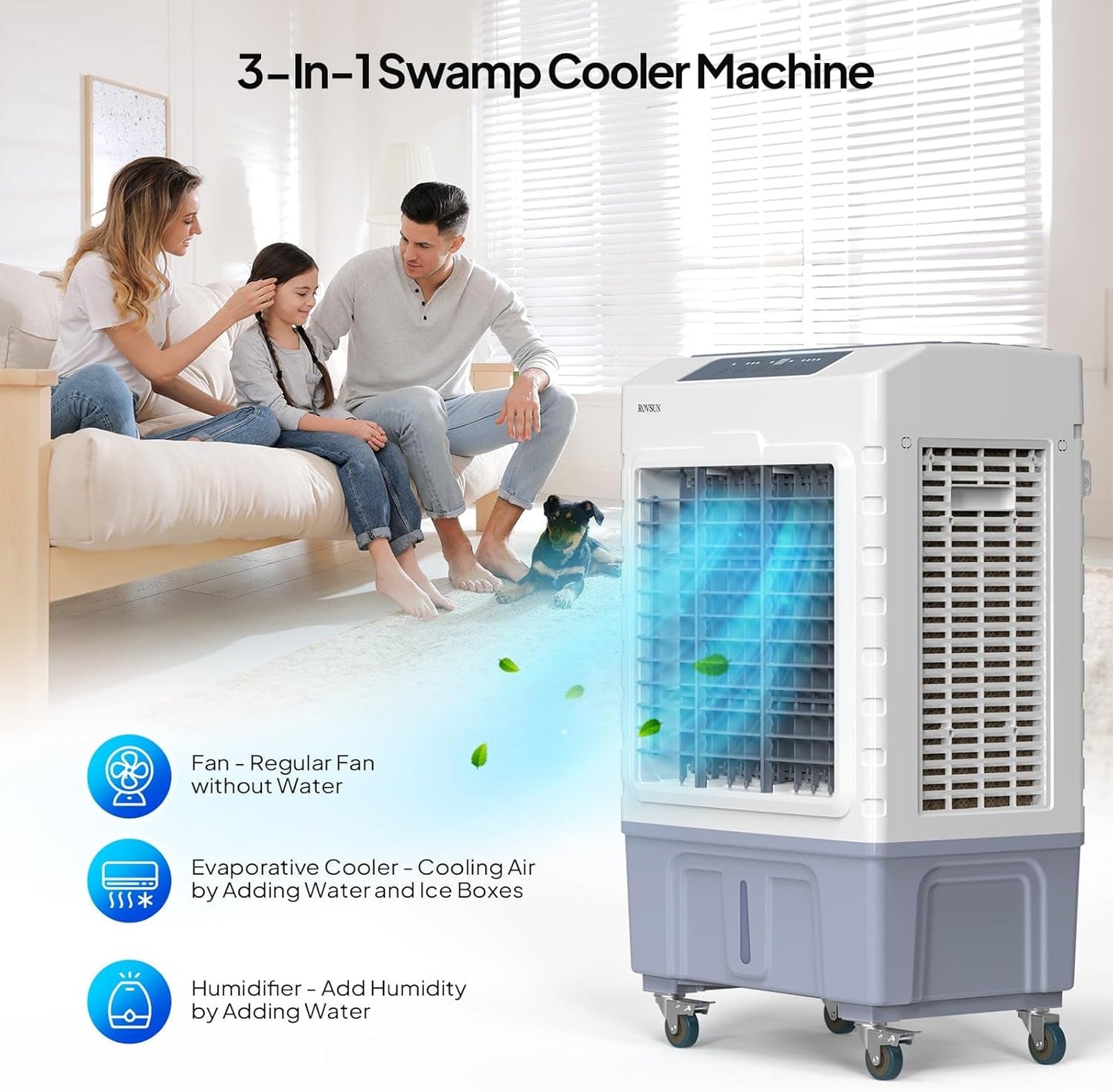 10.5Gallon Evaporative Air Cooler, 2600CFM Portable Swamp Cooler with Remote Control, Oscillation, 3 Speeds, 7.5H Timer & 40L Water Tank, 3-IN-1 Cooling Fan for Home Office Garage Outdoor