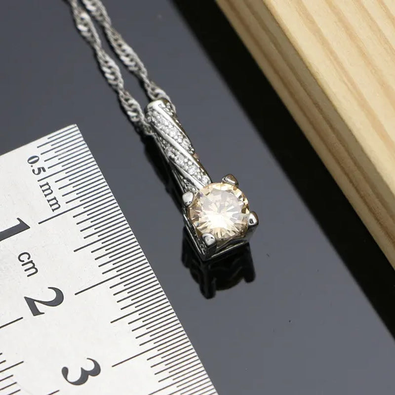 Korea Style 925 Sterling Silver Jewelry Sets Champagne Topaz Wedding Women Earrings/Pendant/Necklace/Ring/Bracelets