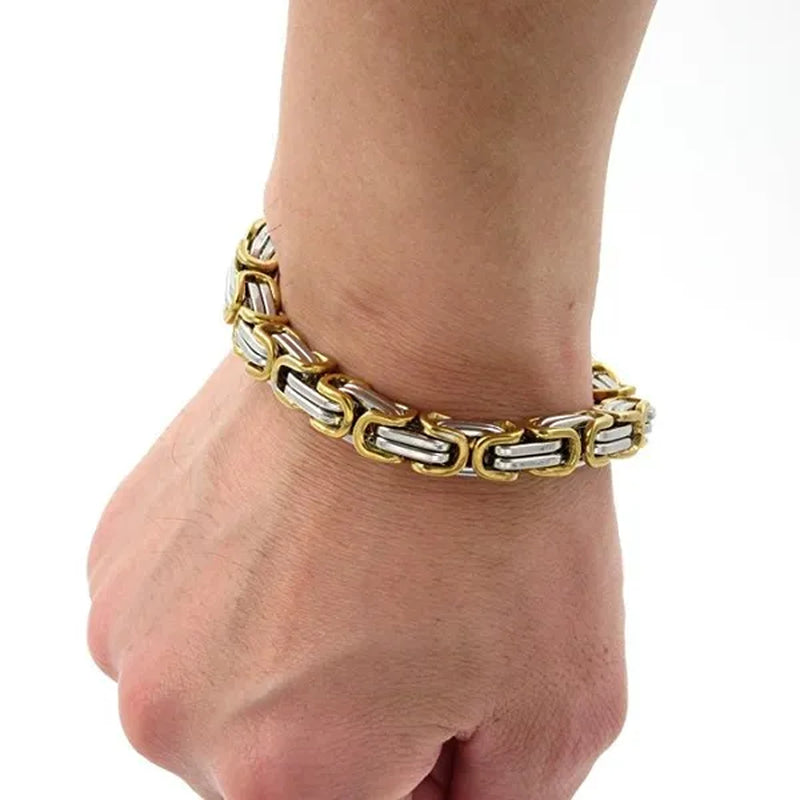Stainless Steel Square Byzantine Chain Men Bracelet Gold Silver Color 9mm 8"