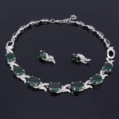 Fashion Women Zircon Rhinestone Necklace Earring Silver Plated Wedding Party Dress Jewelry Sets