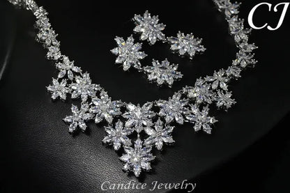 CANDICE Platinum Plated Marquise CZ Stone Wedding Necklace and Earring Bridal Jewelry Sets