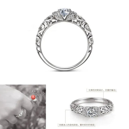 925 Sterling Silver Classical Baroque Pattern Carved White Sapphire Bride Wedding Engagement Ring Jewelry Size 4 5 6 7 8 9 10 11 12 13