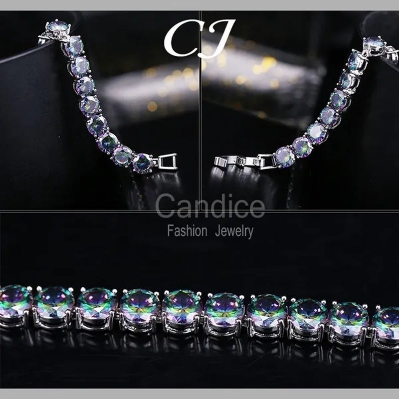 CANDICE Silver Plated Micro Pave round Rainbow Crystal Stone Women Tennis Bracelet for Evening Party Jewelry