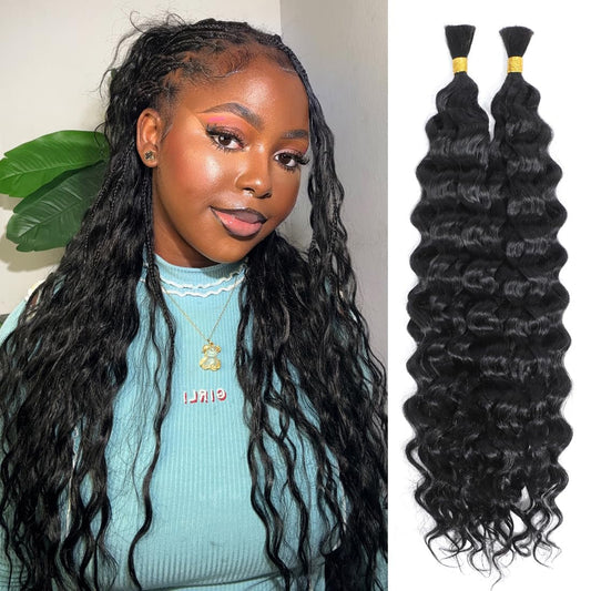 Boho Human Braiding Hair Curly 20" Italy Curly Bulk Human Hair for Braiding Bohemian (1 Pack-2Pcs/100G)