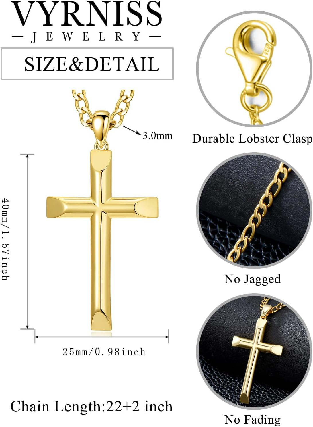18K Gold Cross Necklace for Men Gold Cross Pendant Minimalist Cross Christian Jewelry Religious Gift - WORLD TIME VISITS