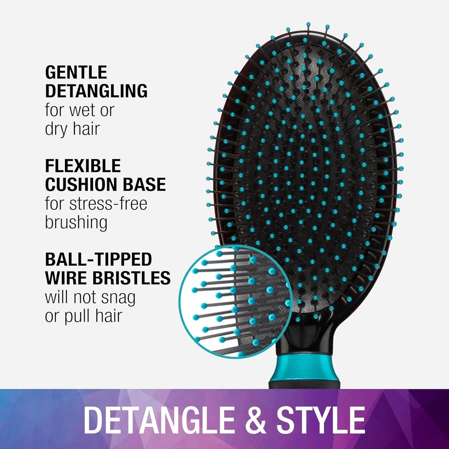Salon Results Hairbrush for Men and Women - Detangling Hair Brush - Hairbrush for All Hair Types - Wire Bristles and Cushion Base