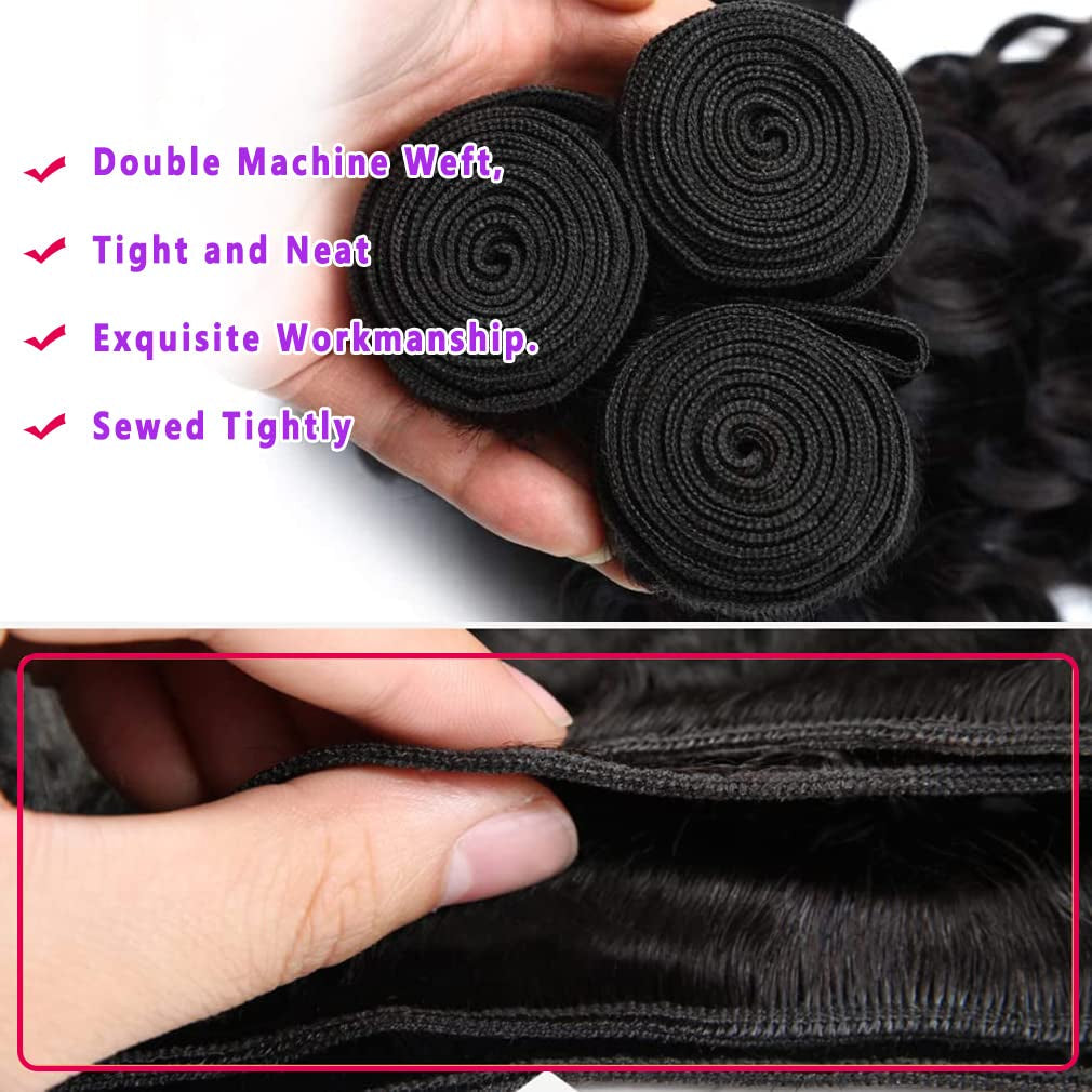 Water Wave Bundles 18 20 22 Inch Wet and Wavy Human Hair Weave Bundles 10A Brazilian Virgin Water Wave Hair 3 Bundles Human Hair Extensions for Black Women Natural Color
