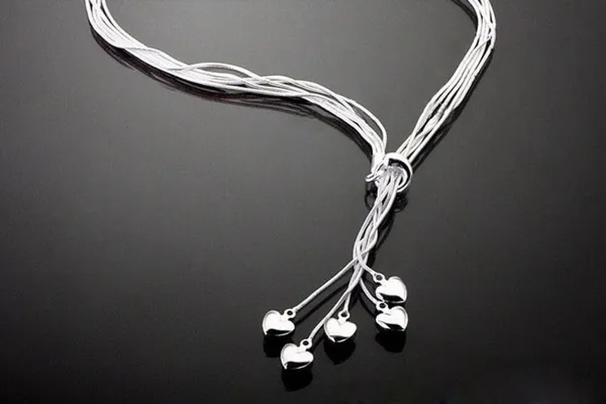 2020Fashion 925 sterling silver necklace female heart pendant multi-layer snake chain solid silver necklace girls fashion jewelry
