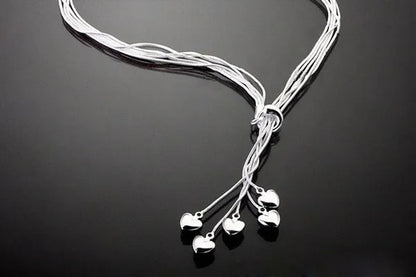 2020Fashion 925 sterling silver necklace female heart pendant multi-layer snake chain solid silver necklace girls fashion jewelry