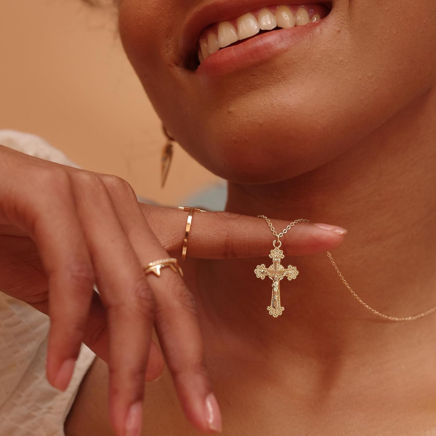 Cross Necklace Faith Pendant 14K Plated Dainty Chain Minimalist Simple Tiny God Lords Prayer Religious Jewelry - WORLD TIME VISITS