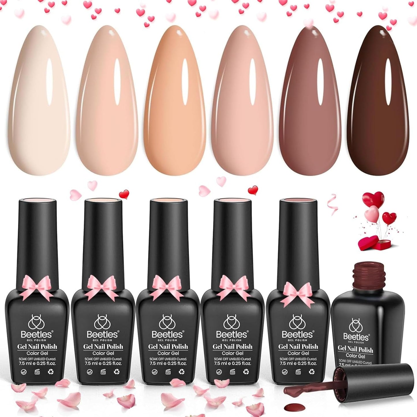 Nail Set 6 Colors Skin Tones Collection Nude Brown Gel Nail Polish Pink Neutral Soak off Uv Led Lamp Needed Manicure Diy Home Gift for Girls