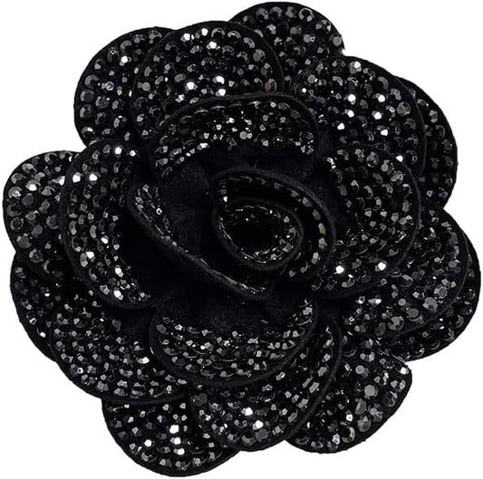 Rhinestone Rose Flower Brooch Lapel Pins for Women Her Fashion Crystal Camellia Flower Brooches Pin for Dress Accessories Jewelry Boutonniere Corsage Wedding Party Birthday Gift 70Mm